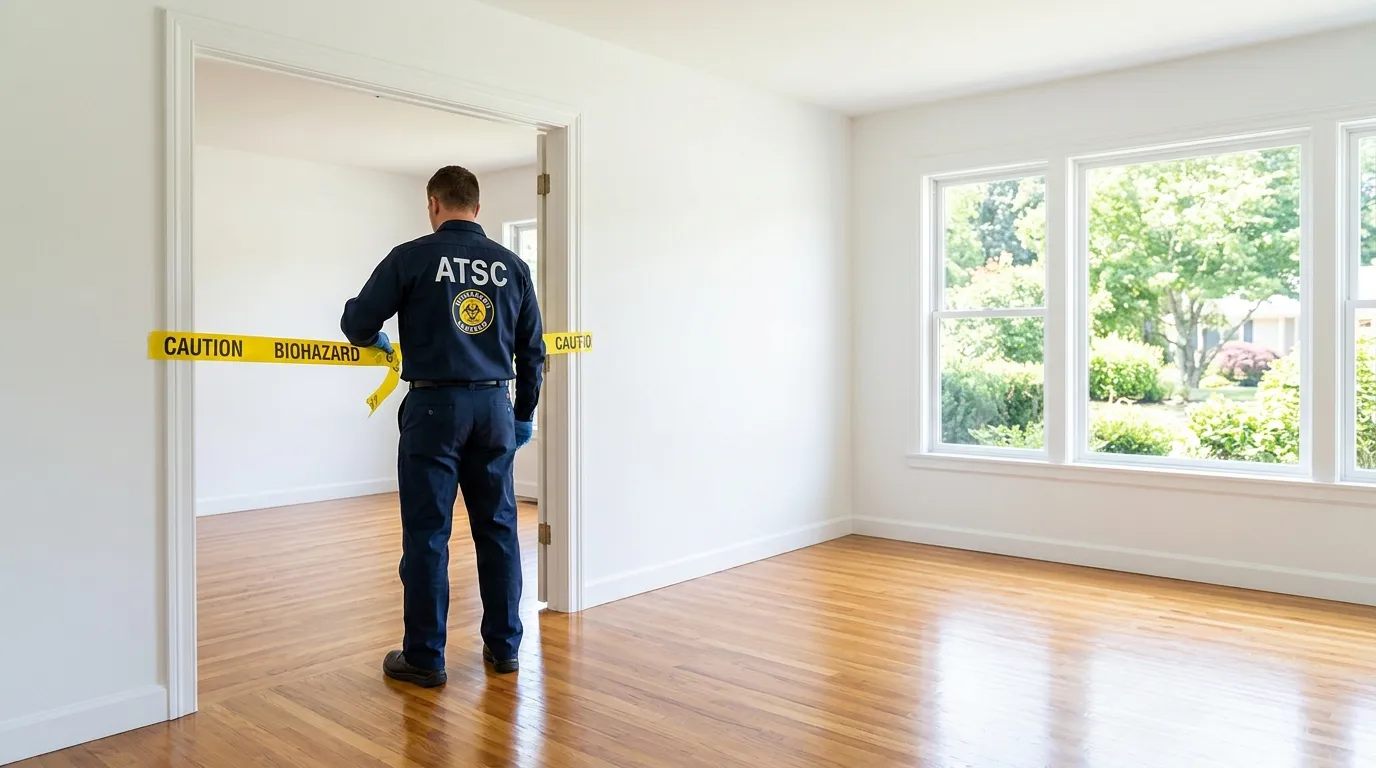 Certified biohazard cleanup crew performing Trauma Scene Cleanup in Mendham